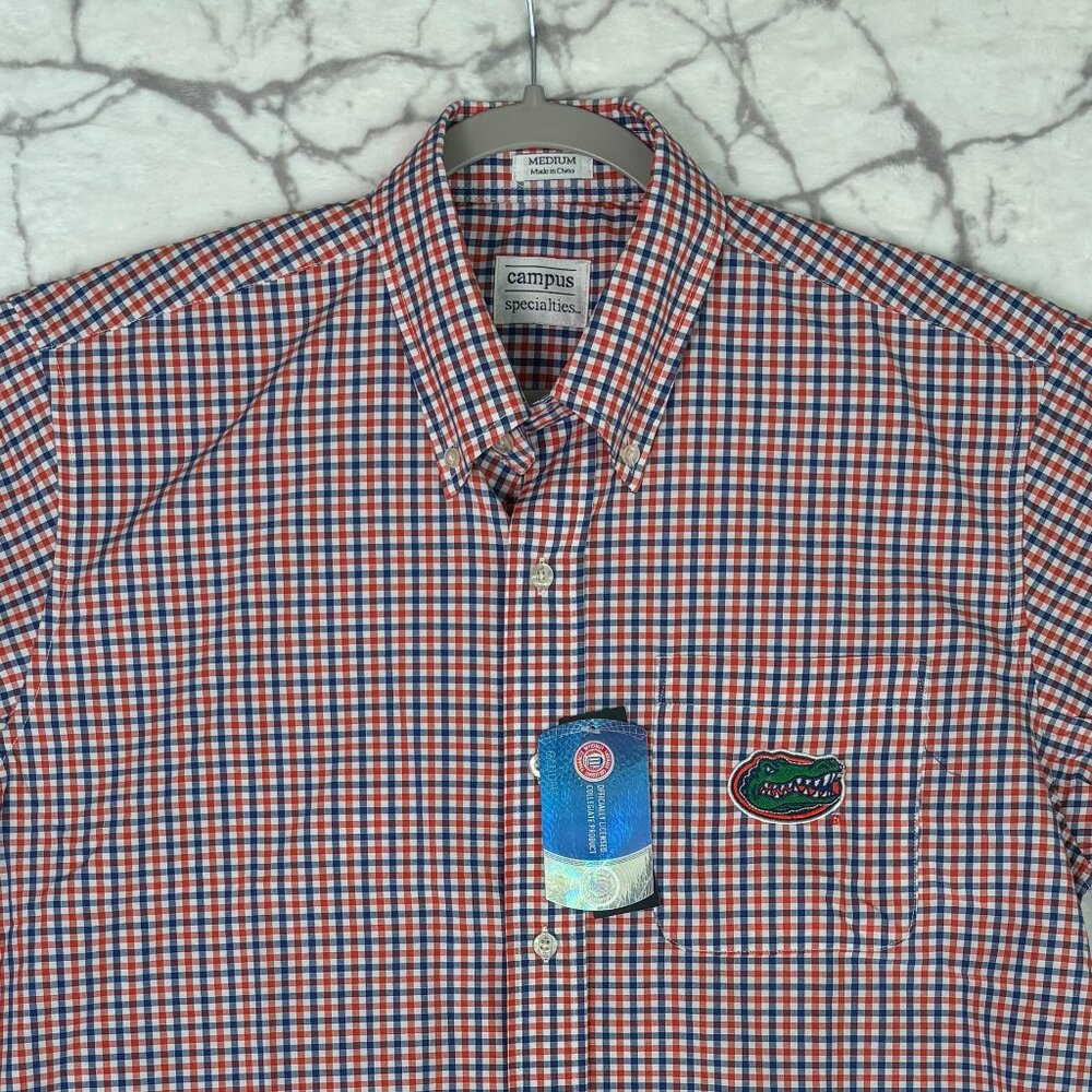 NWT FLORIDA GATORS Shirt Campus Specialties Men's M Blue Orange Checked Plaid